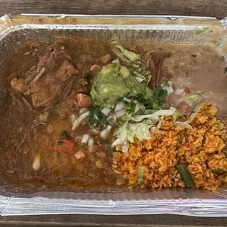 5. Green Chili Plate with Rice and Beans